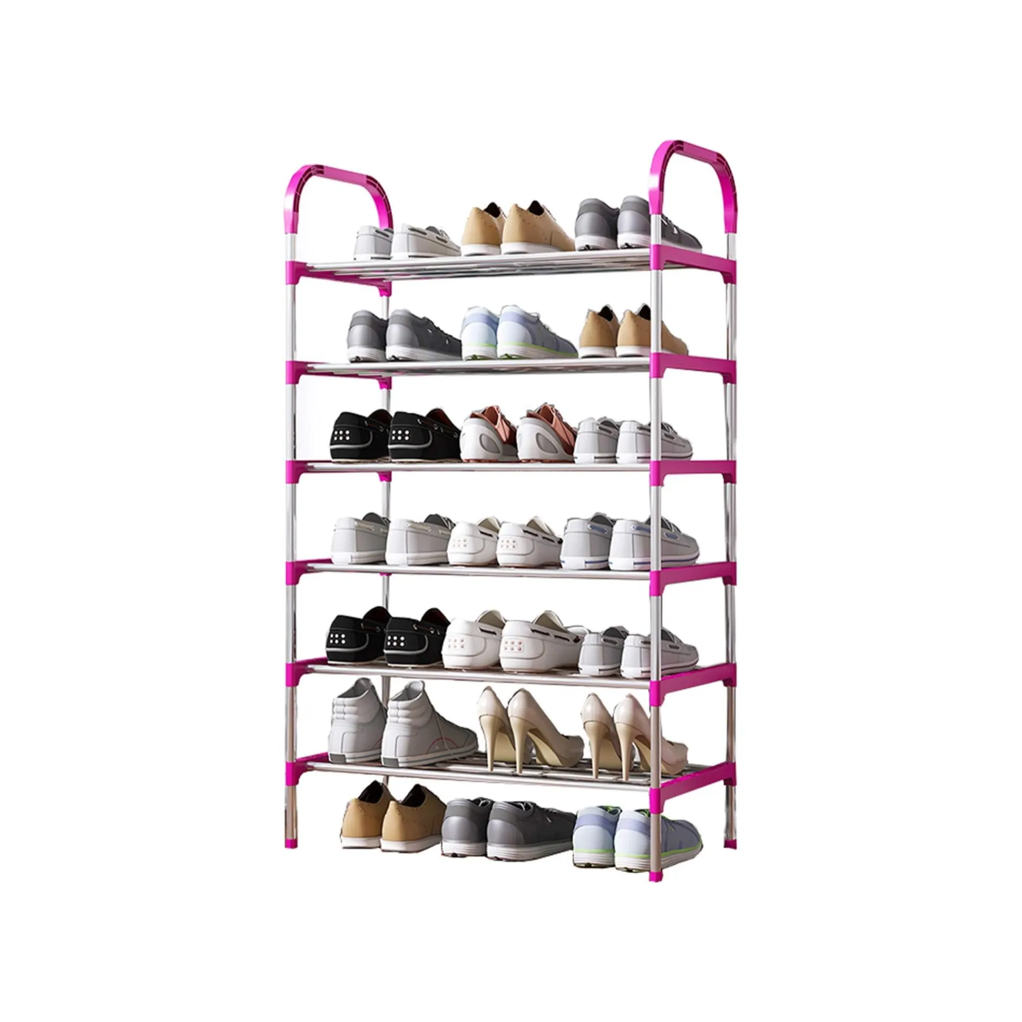 6-Tier Portable Stainless Steel Space-Saving Shoe Rack Organizer Pink Yh9901