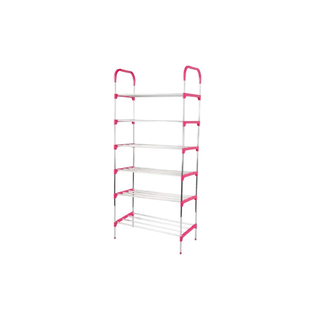 6-Tier Portable Stainless Steel Space-Saving Shoe Rack Organizer Pink Yh9901