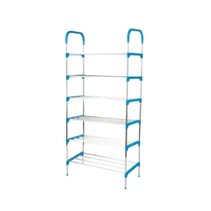 6-Tier Portable Stainless Steel Space-Saving Shoe Rack Organizer Yh9901 Blue