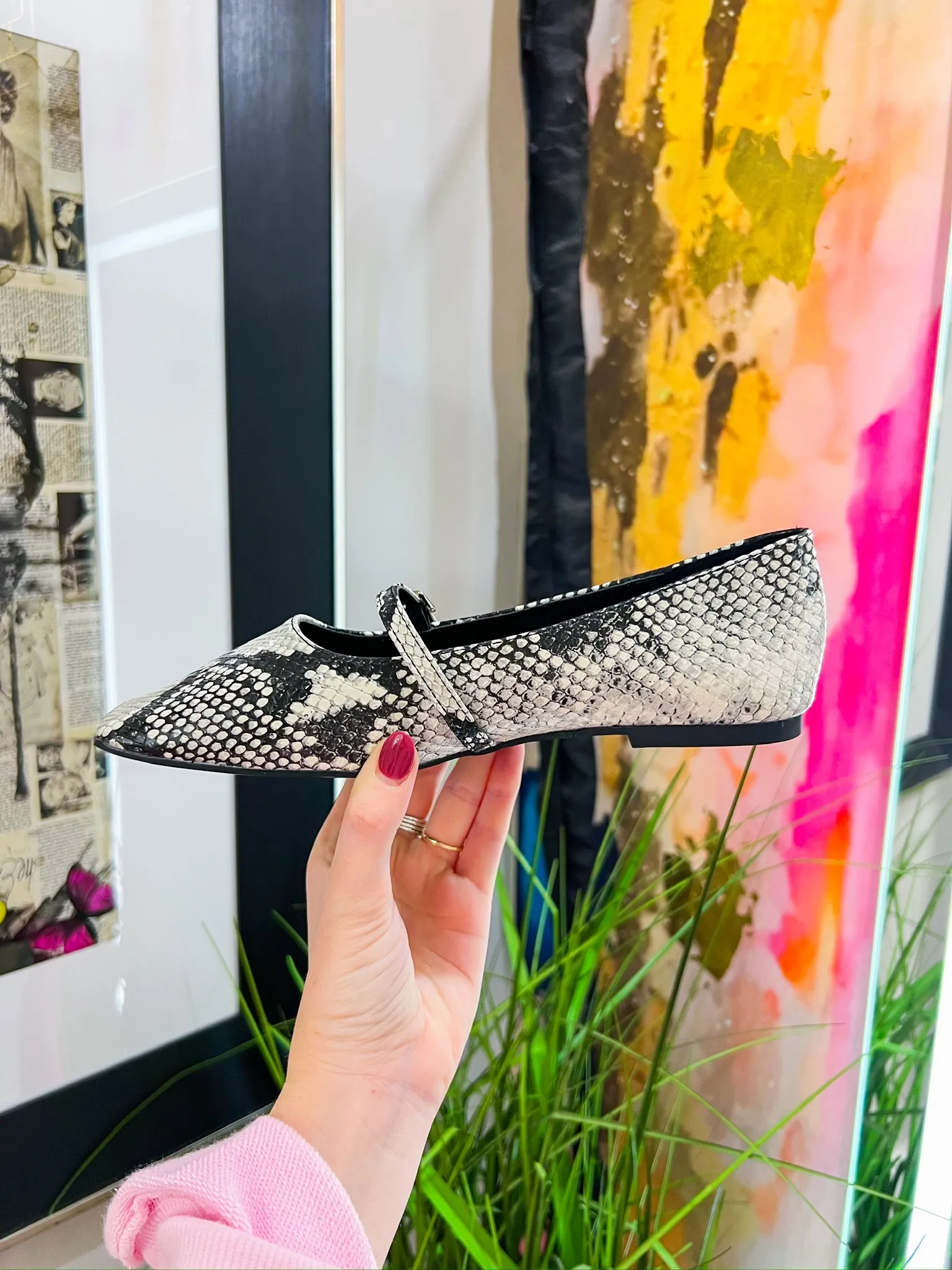 Adele Ballet Flat - Black/White Snake