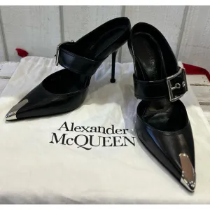 Alexander McQueen Black Leather Hardware Sabot Heels - Size 38