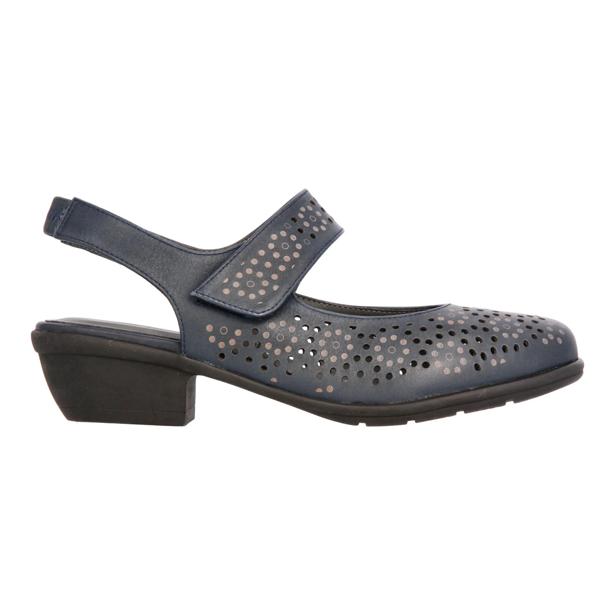 Barani Navy Leather Heeled Sandals (Short, Perforated)