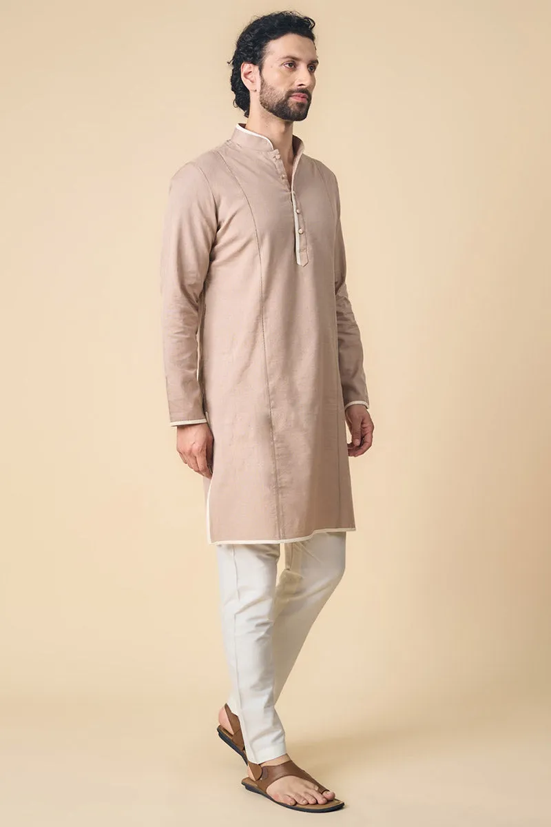 Beige Kurta With Contrast Edge Detailing