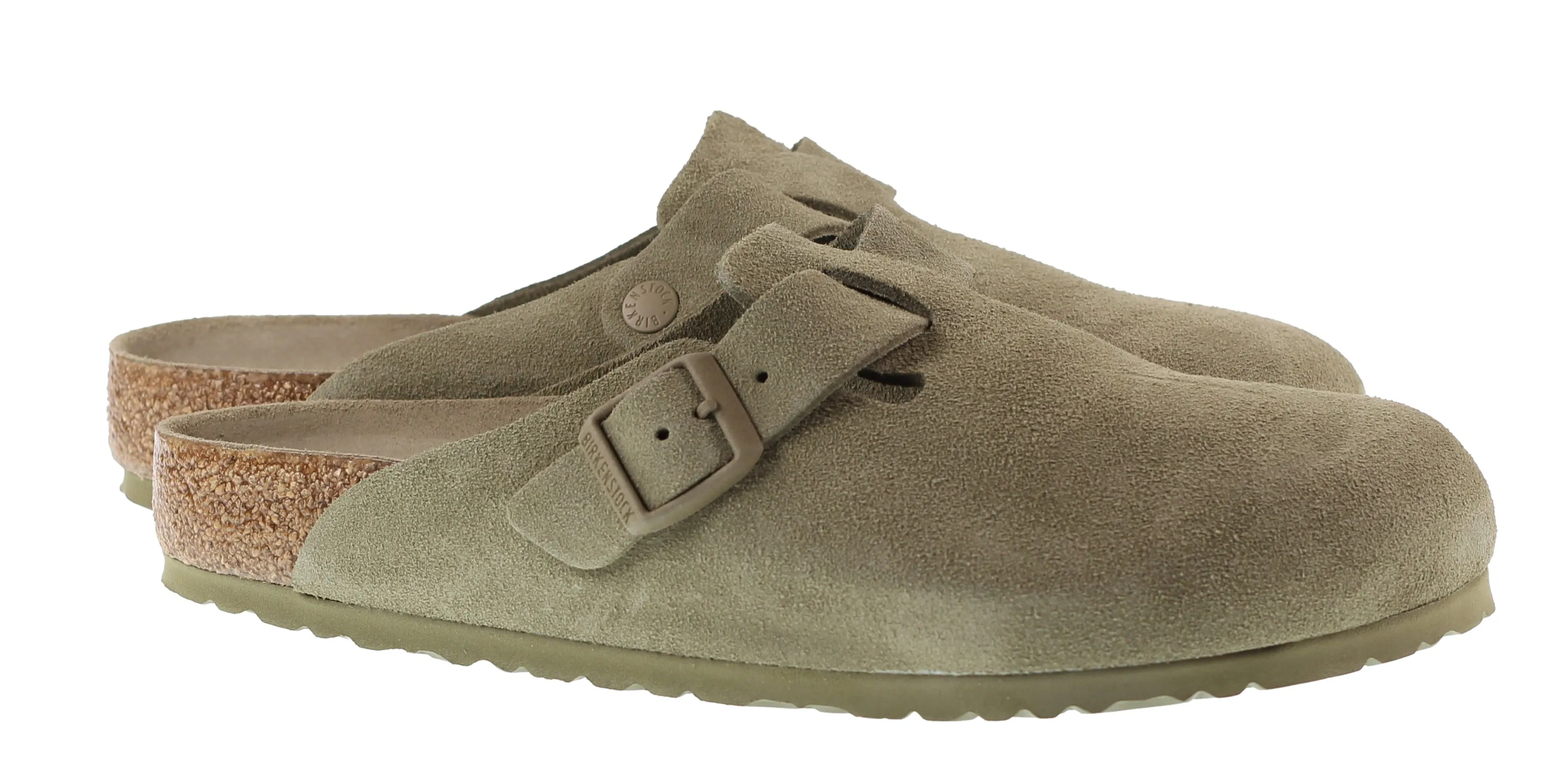 Birkenstock Womens Boston Soft Foot Bed Suede Faded Khaki