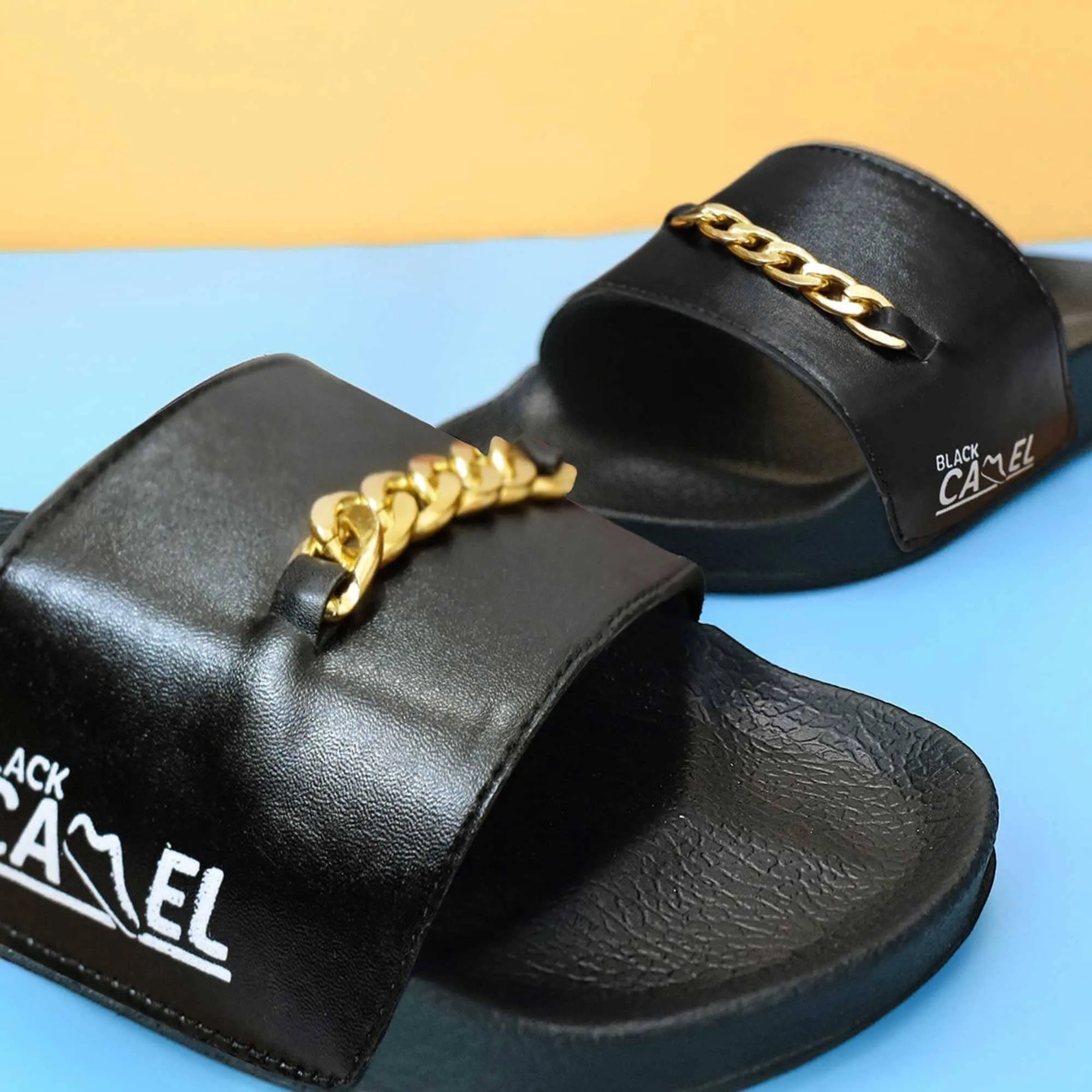 Black Camel Men's Chain Embellished Soft Slides