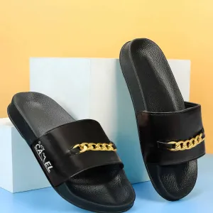 Black Camel Men's Chain Embellished Soft Slides