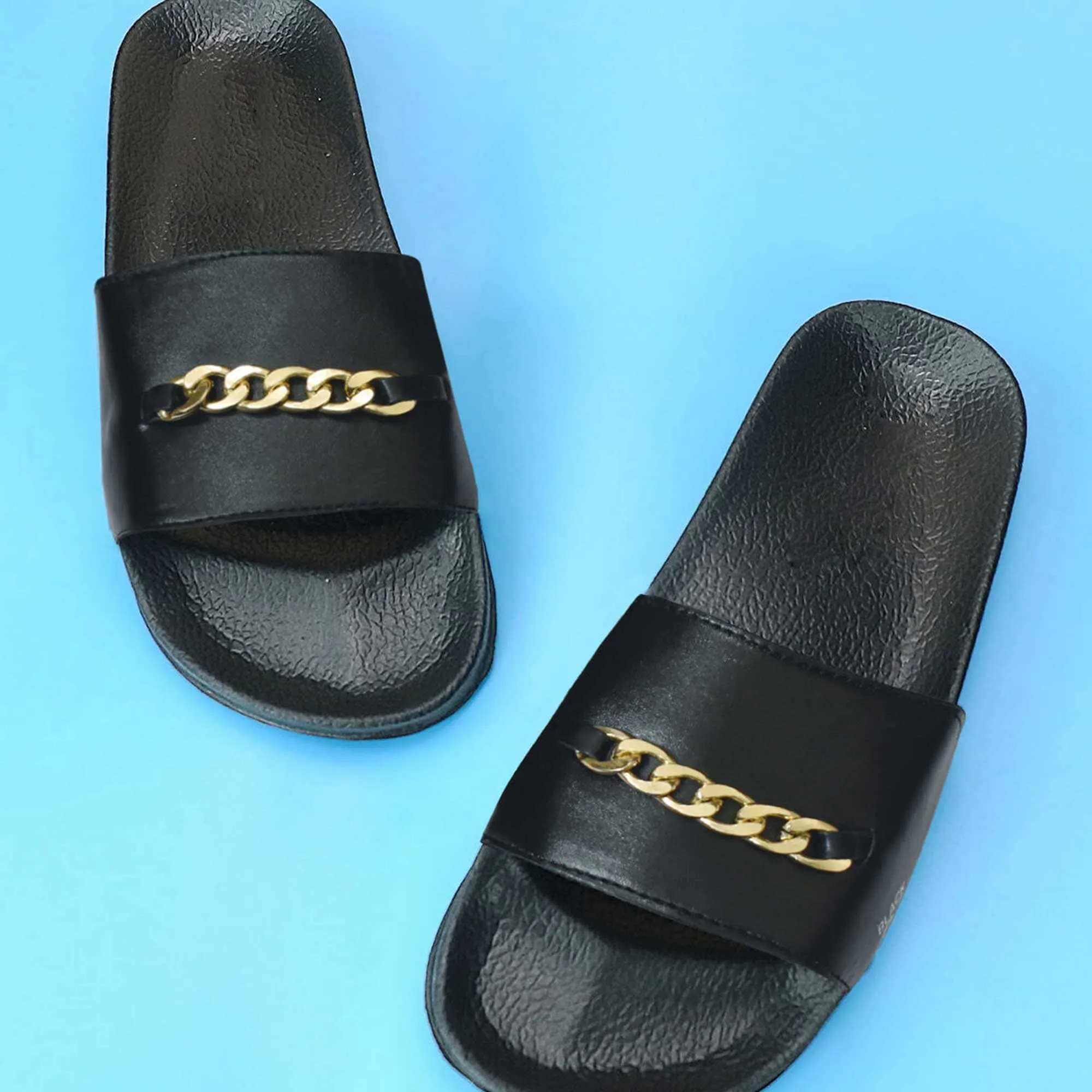 Black Camel Men's Chain Embellished Soft Slides