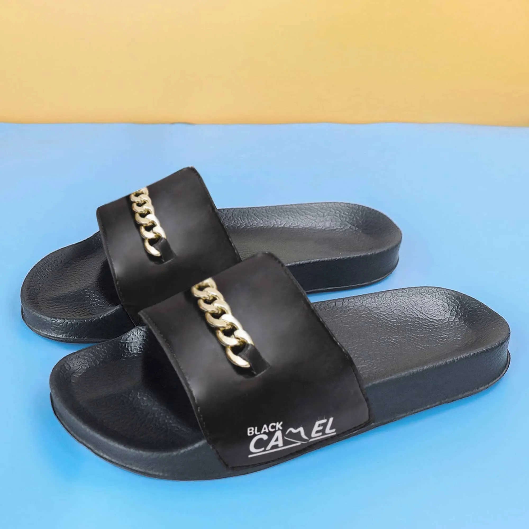 Black Camel Men's Chain Embellished Soft Slides