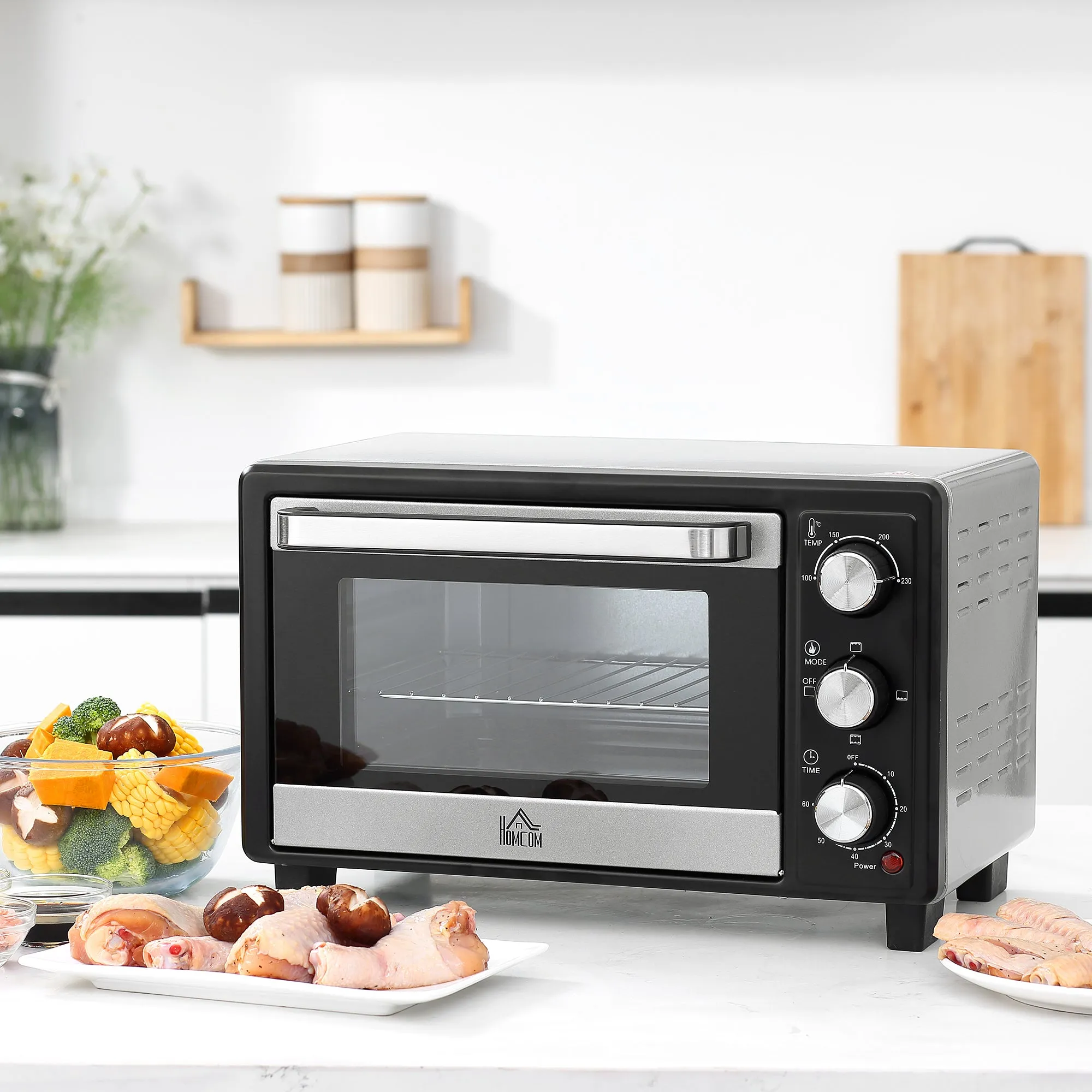 Convection Mini Oven, 16L Countertop Electric Grill, Toaster Oven with Adjustable Temperature, 60 Min Timer, Crumb Tray, Wire Rack, 1400W