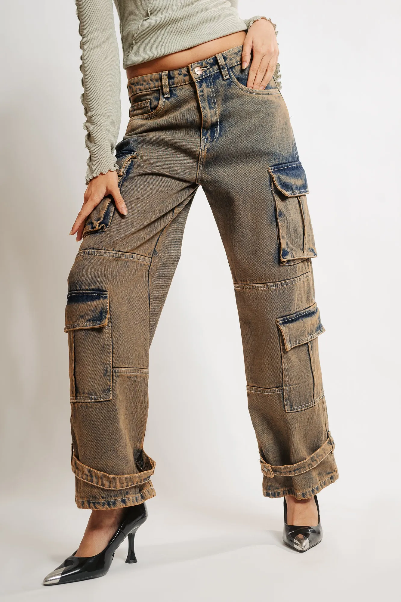 Earthy Tinted Cargo Jeans