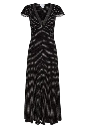 Erika Black Spot Crepe Midi Dress