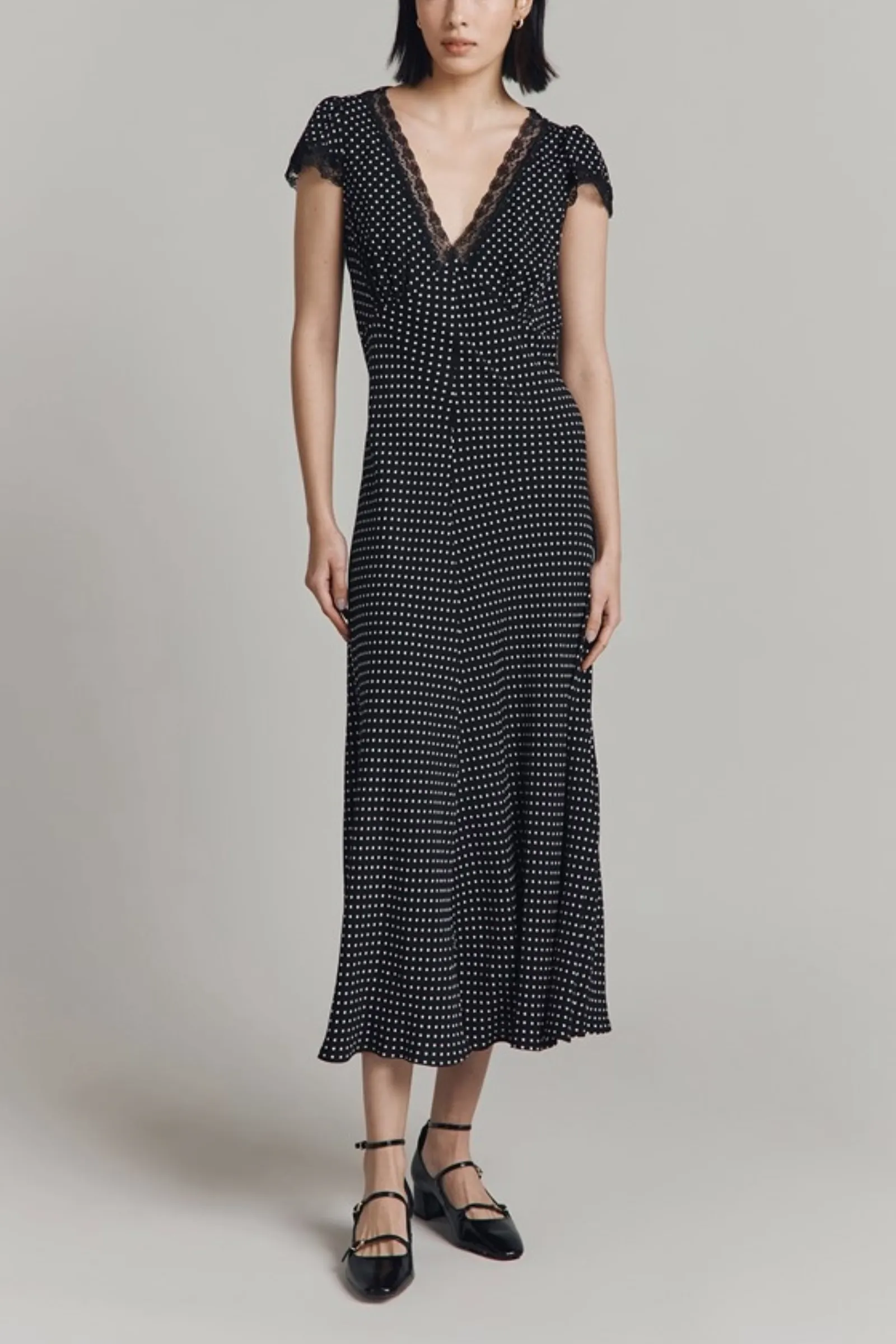 Erika Black Spot Crepe Midi Dress