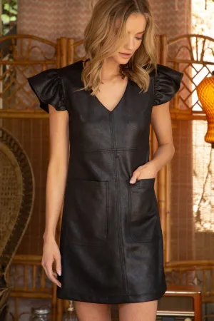 Faux Leather Double Pocket Mini Dress