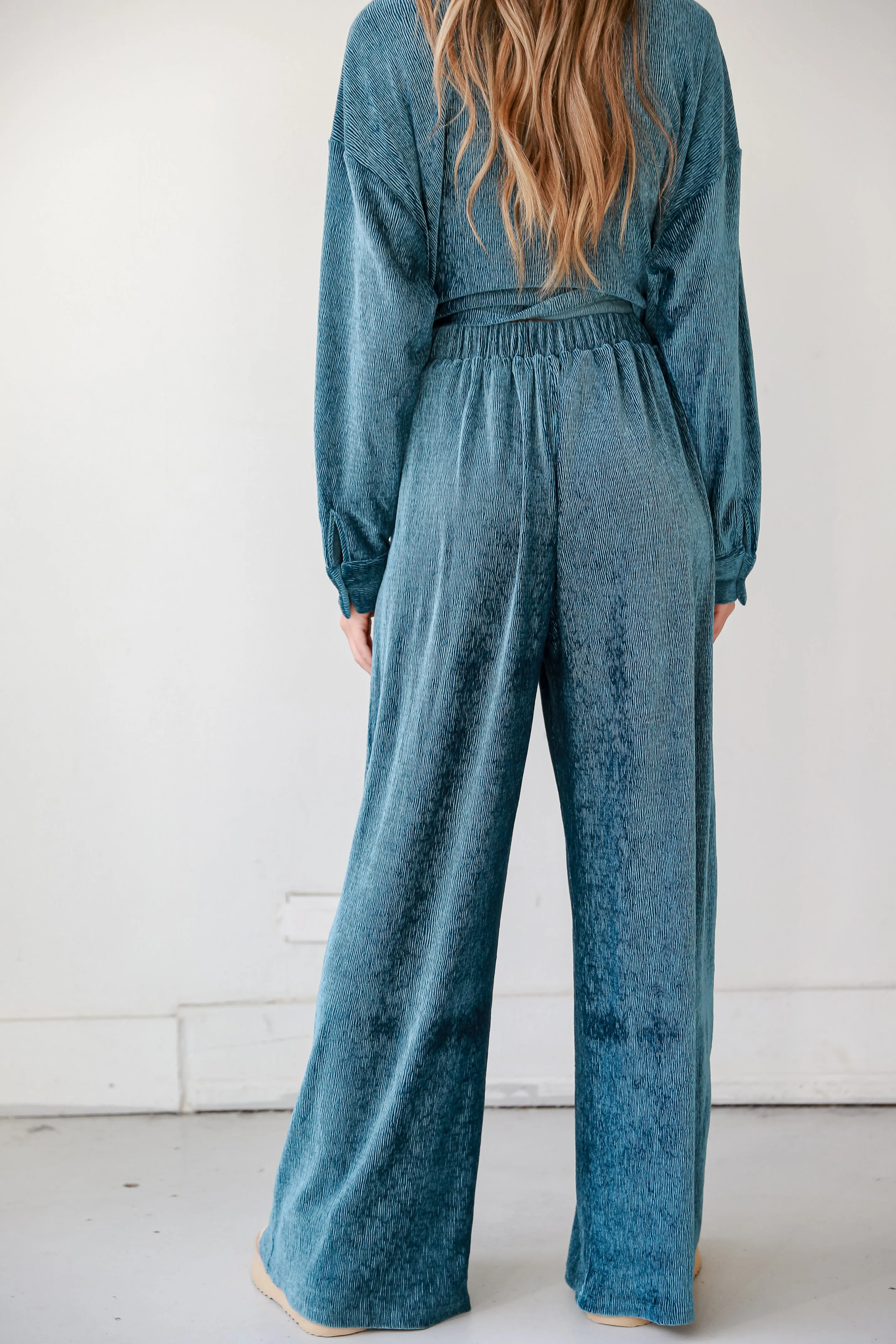 FINAL SALE - Luxurious Dream Teal Velvet Plisse Pants