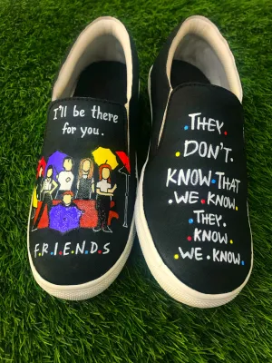 Funky N Trendy hand painted water resistant Friends TV show theme black shoes/ friends shoes / black shoes / funky shoes/ bff shoes