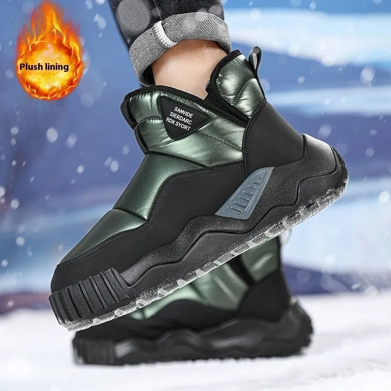 Futuristic Silver and Black Fluff Thickened Warm Winter Boots