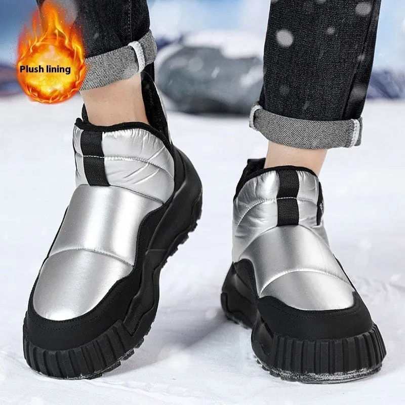 Futuristic Silver and Black Fluff Thickened Warm Winter Boots