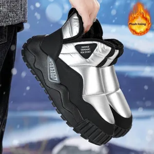 Futuristic Silver and Black Fluff Thickened Warm Winter Boots