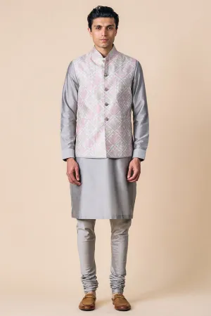 Grey Printed Kurta Bundi Set