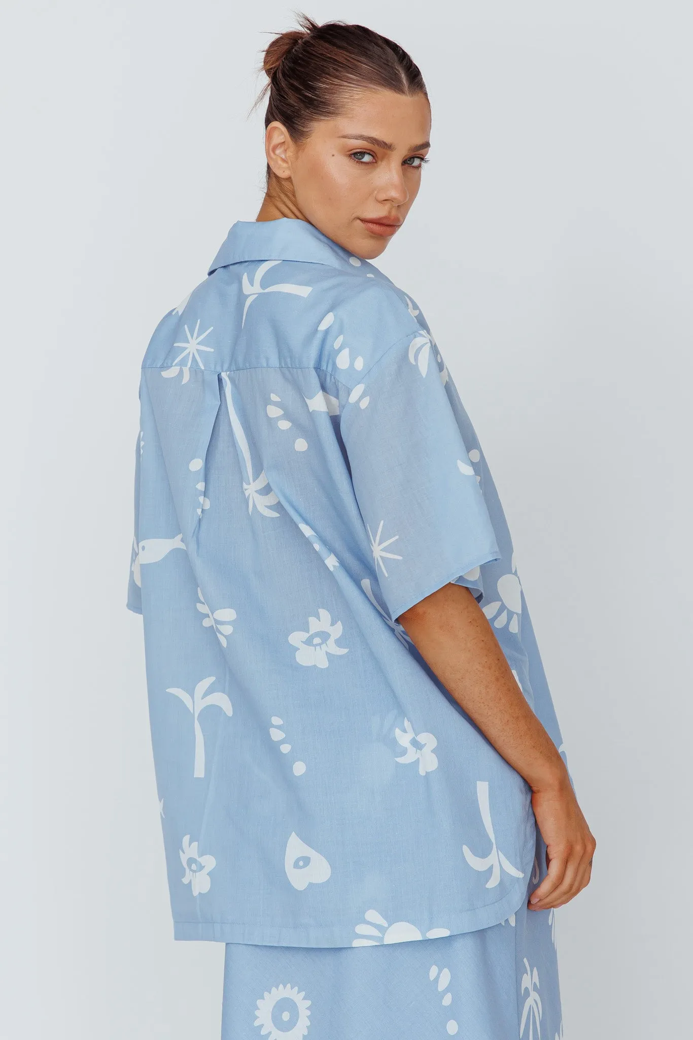 Light Aura Button Up Shirt Print Blue White