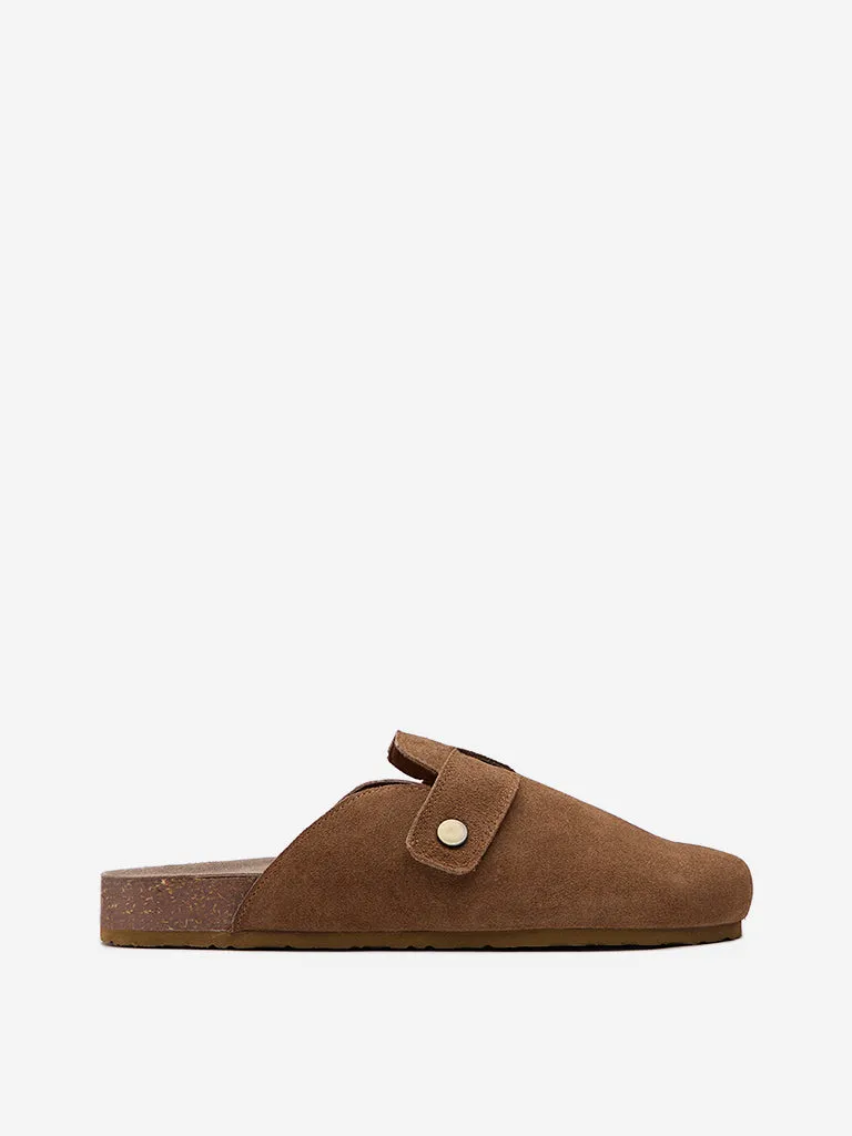 LUNA BLU Tan Suede Leather Slip-On Sandals