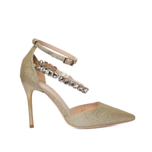 Luxurious Gold Glitter Ankle Strap Heels | 461K-X