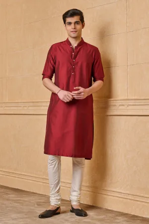 Maroon Zero Point Collar Single Kurta