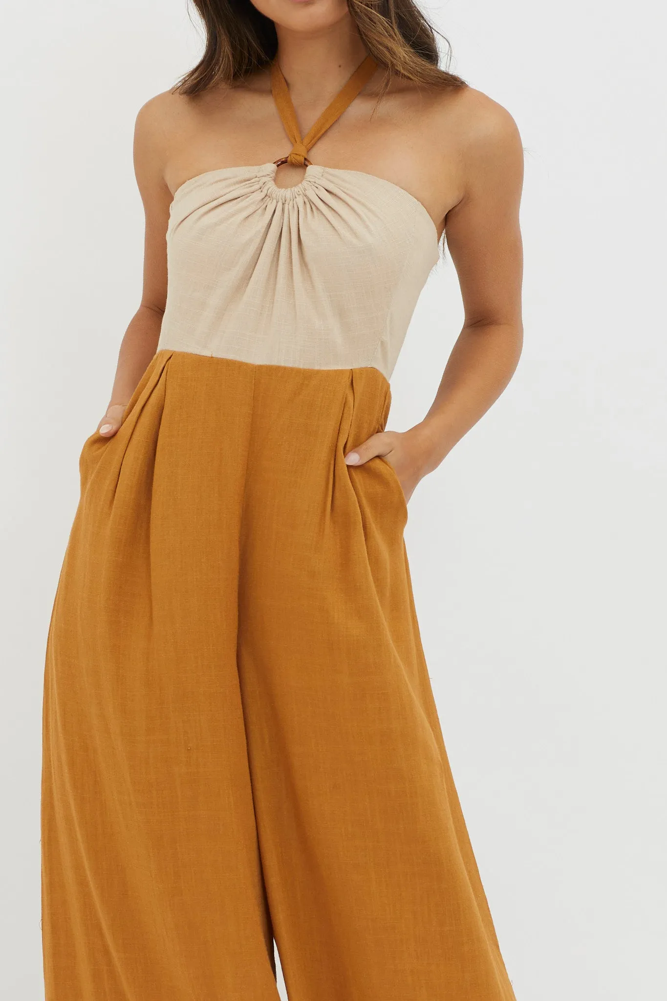 Maryn Wide Leg Halterneck Jumpsuit Mocha