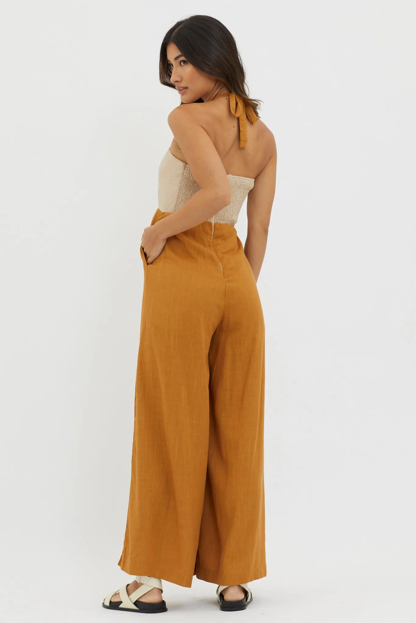 Maryn Wide Leg Halterneck Jumpsuit Mocha