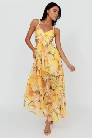 Maura Lace-Up Back Maxi Dress Floral Yellow