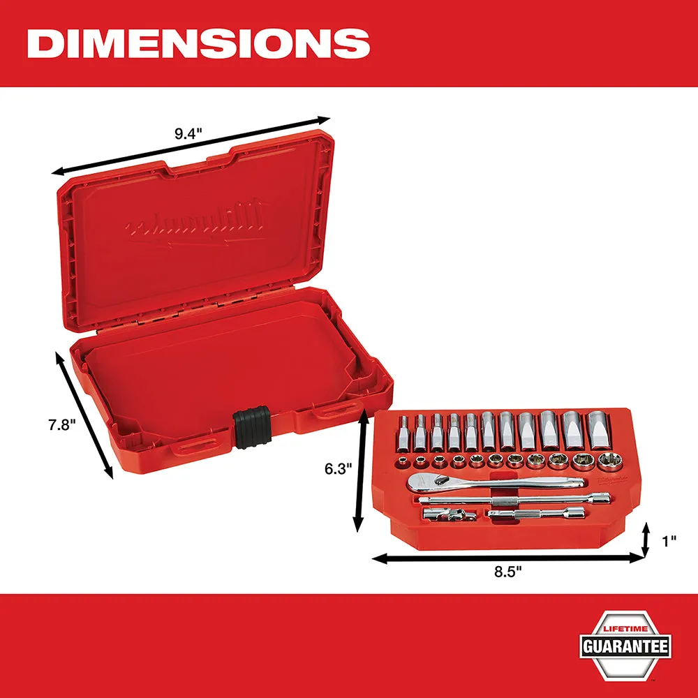 Milwaukee 48-22-9404 1/4-Inch Drive Durable SAE Ratchet and Socket Set - 26pc