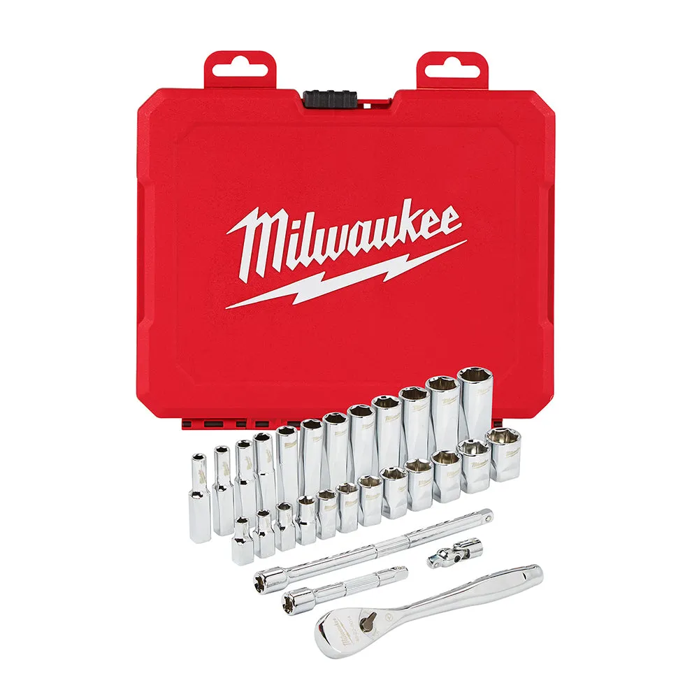 Milwaukee 48-22-9504 1/4-Inch Drive Durable Metric Ratchet and Socket Set - 28pc