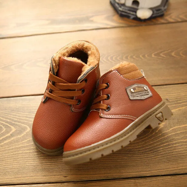 New Winter Kids Warm Thickening PU Leather Boots Boys Boys Girls Sneakers Children Shoes