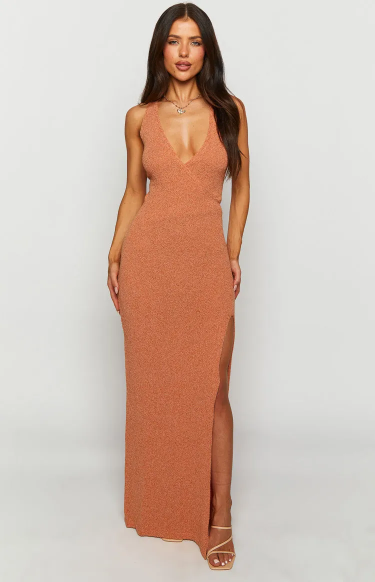 Noa Orange Knit Maxi Dress