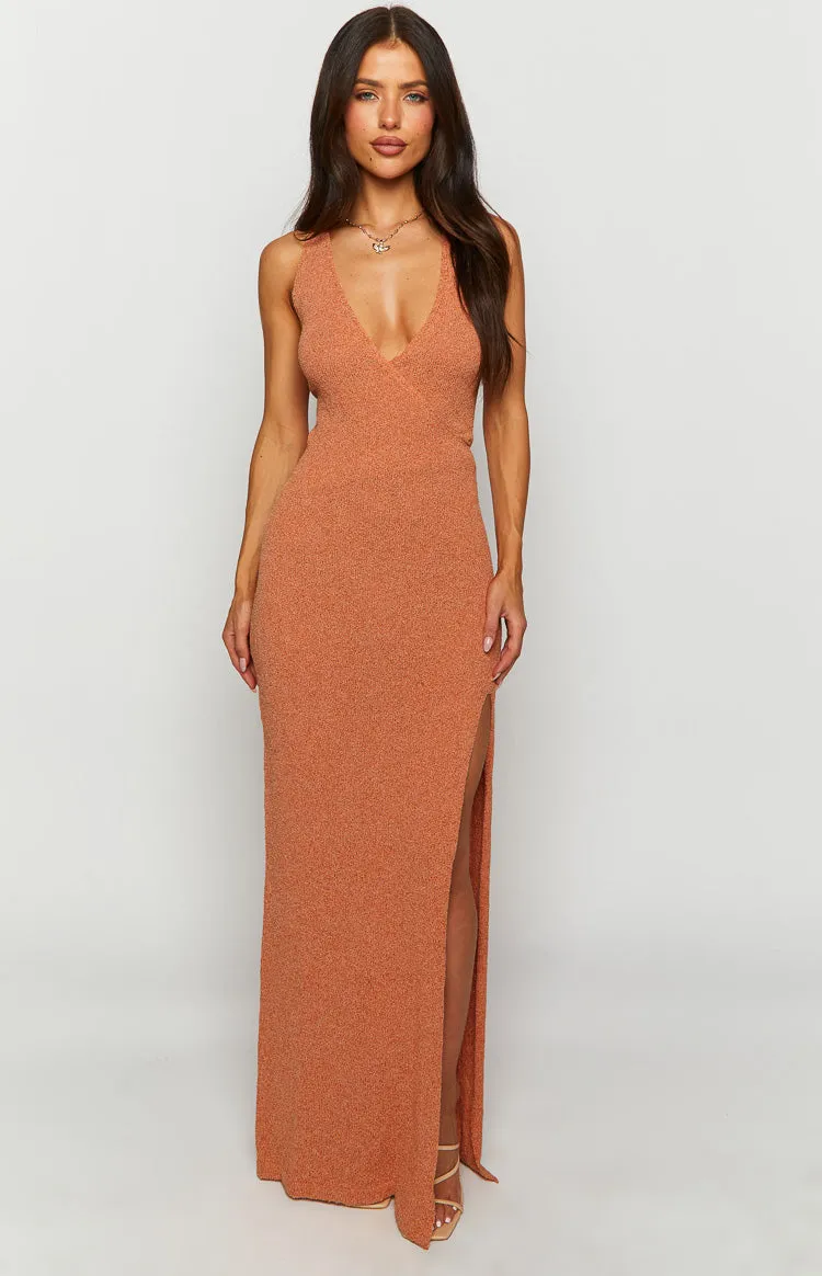 Noa Orange Knit Maxi Dress