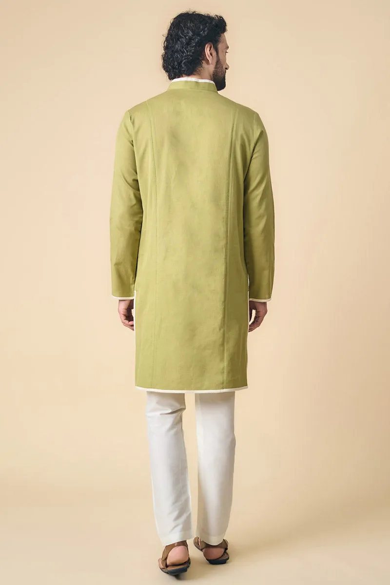 Olive Kurta With Contrast Edge Detailing