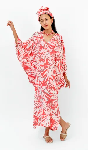 Palm Bright Coral Eco-Rayon Kaftan Dress, 1 size