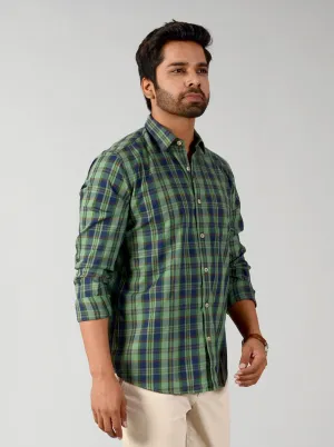 Peppermint Green & Blue Checked Slim Fit Casual Shirt | JadeBlue