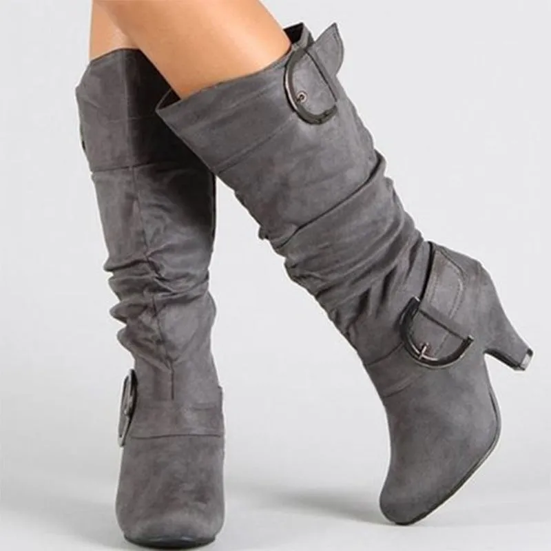 Purpdrank - Grey Fashion Casual Solid Color Pointed Keep Warm High Boots