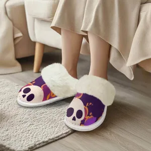 Purple Skull Leaf Keep Warm Cotton Slippers