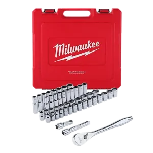 Ratchet and Socket Set - Milwaukee 47pc 1/2" Drive Metric & SAE Ratchet and Socket Set with FOUR FLAT™ Sides, 48-22-9010