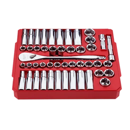 Ratchet and Socket Set - Milwaukee 47pc 1/2" Drive Metric & SAE Ratchet and Socket Set with FOUR FLAT™ Sides, 48-22-9010