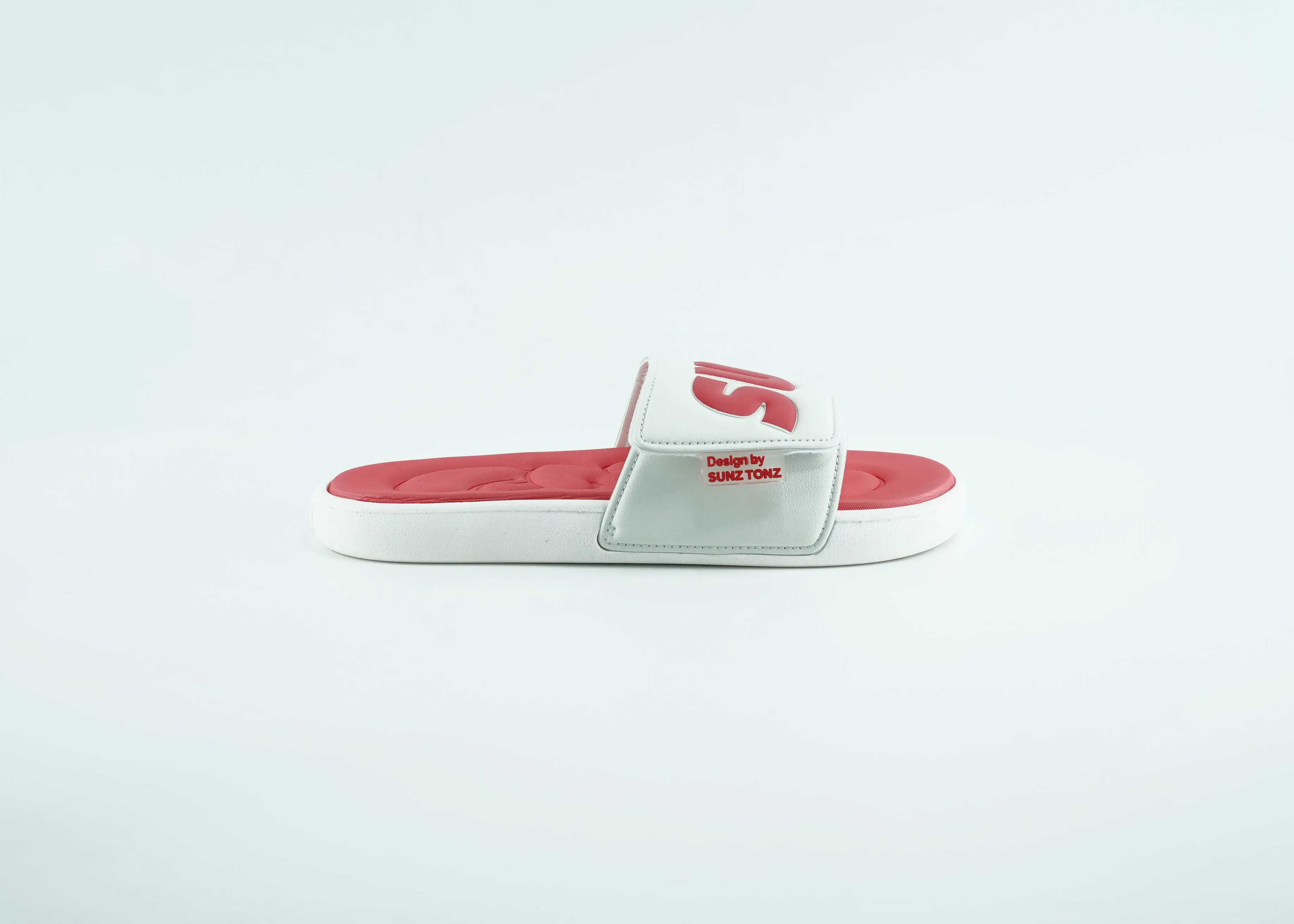 Red and white comfort slides for men