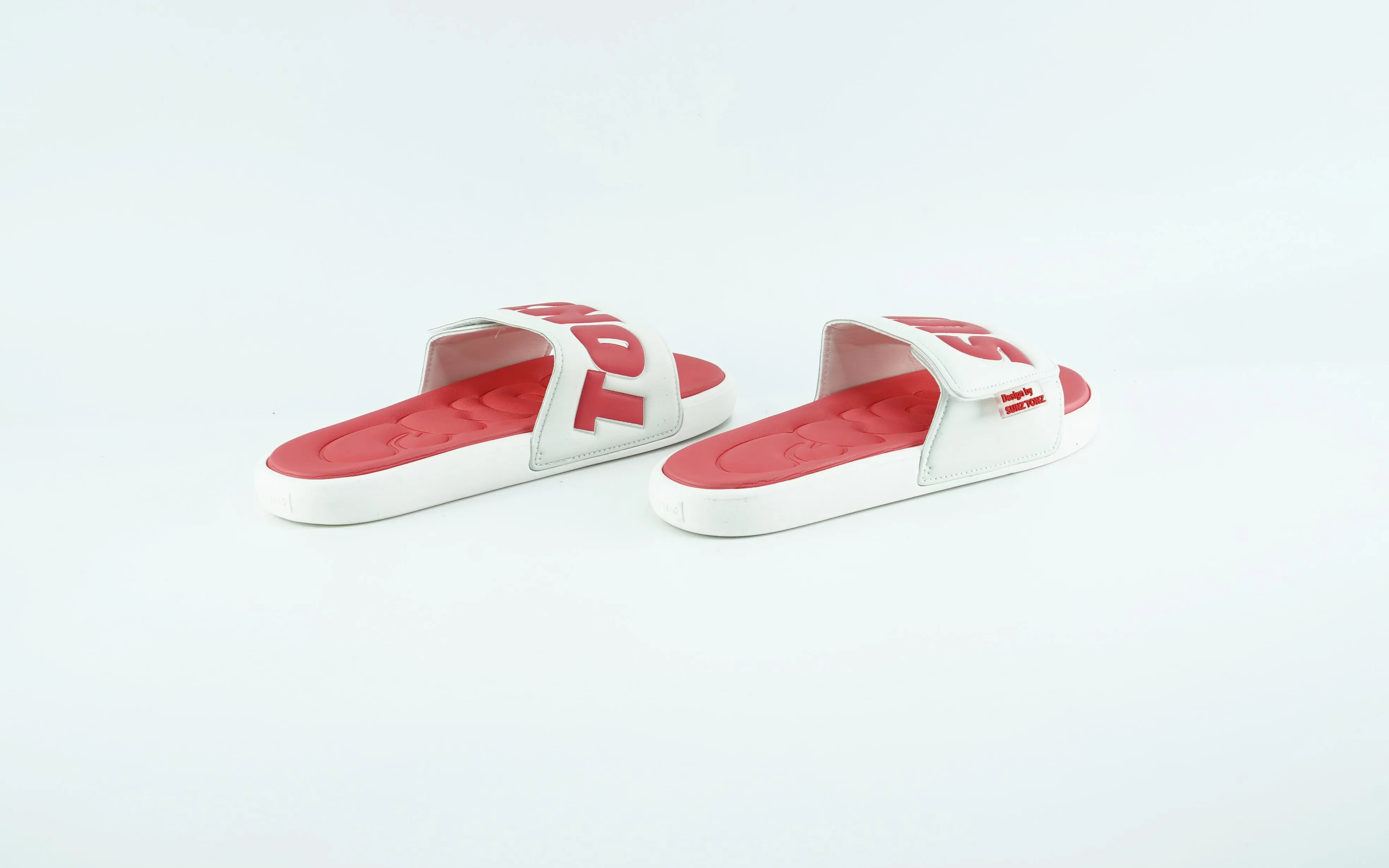 Red and white comfort slides for men