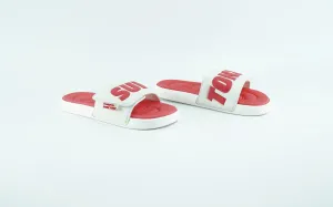 Red and white comfort slides for men