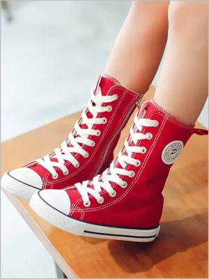 Red Canvas High Top Zip Up Sneakers By Liv and Mia