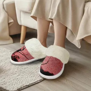 Red Sky Night Forest Keep Warm Cotton Slippers