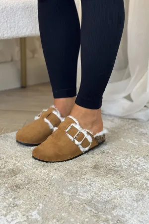 Sadie Faux Fur Lined Mules In Tan