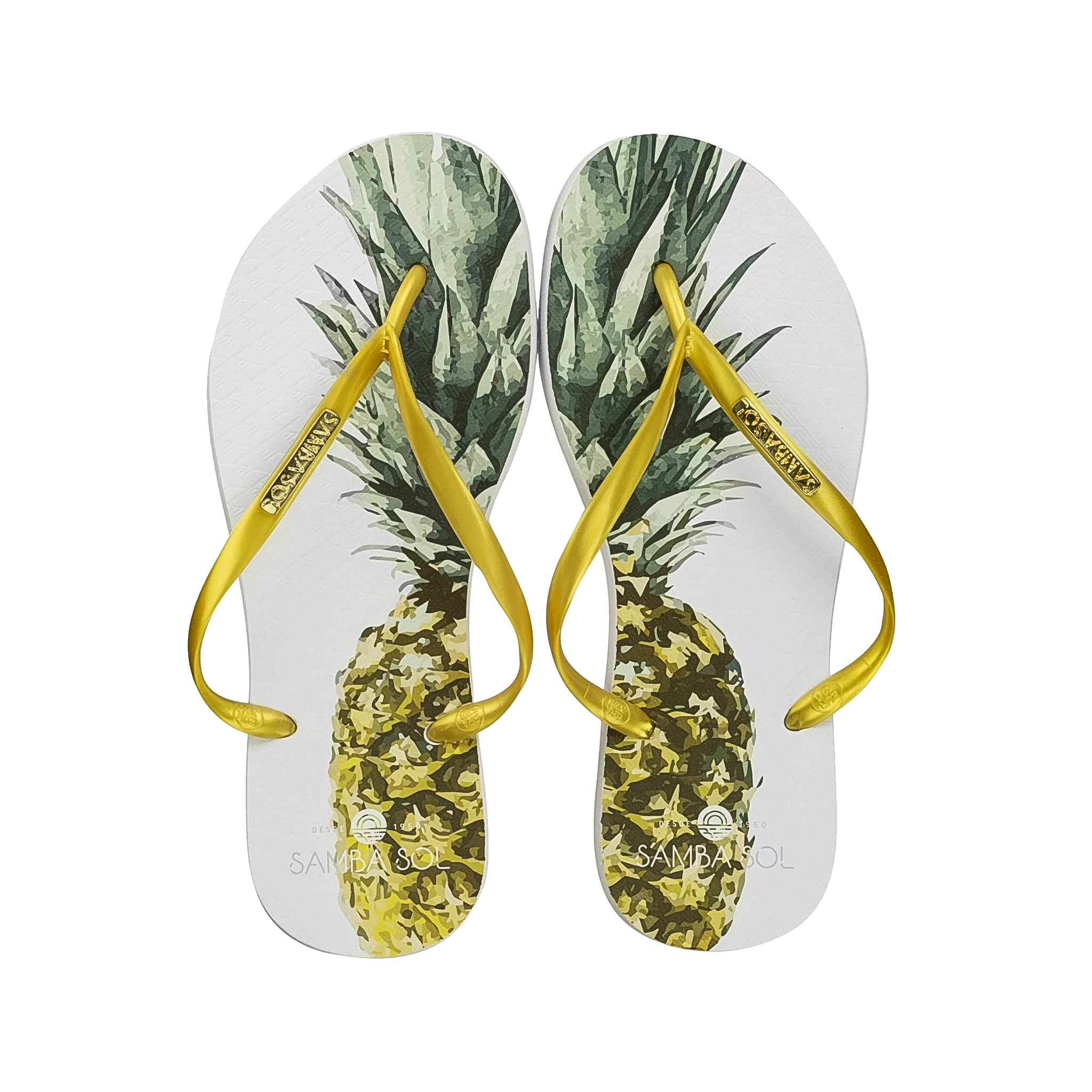 Samba Sol Women’s Fashion Collection Flip Flops - Pineapple Gold Strap