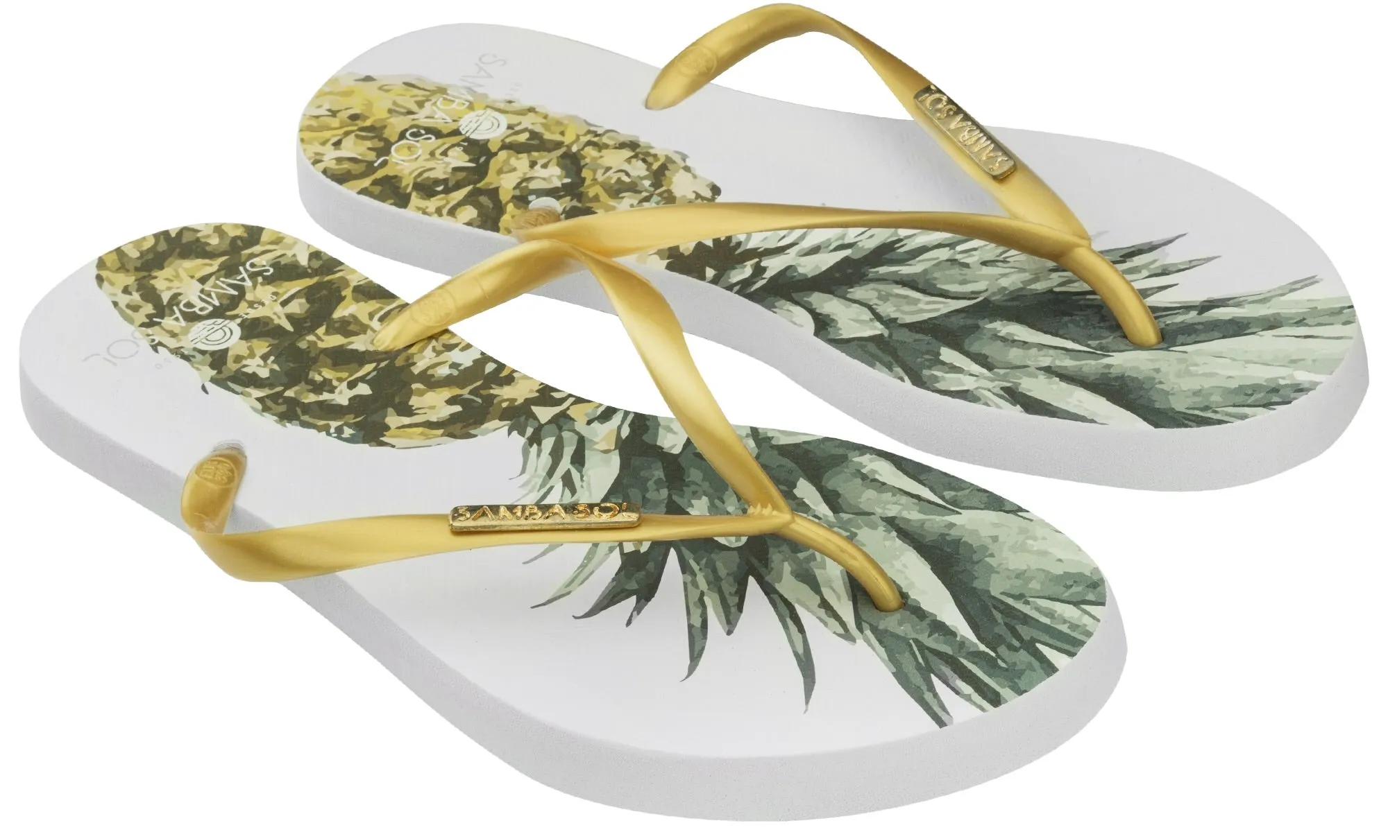 Samba Sol Women’s Fashion Collection Flip Flops - Pineapple Gold Strap